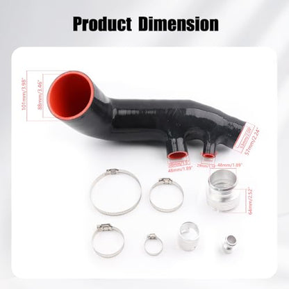 Turbo Inlet Pipe Compatible with BMW 320i 330i B48 2.0T G20 G21 Black Silicone & CNC Aluminum Performance Intake Hose