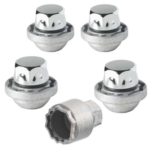 Farad GalaxyLock H1/M Chromed Lug nut Wheel-Locks Kit Suitable for Hyundai Santa Fe (M12 X 1.5 Thread Size) - Set of 4 Lug Nuts + 1 Key