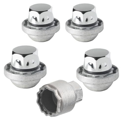 Farad GalaxyLock H1/M Chromed Lug nut Wheel-Locks Kit Suitable for Hyundai Santa Fe (M12 X 1.5 Thread Size) - Set of 4 Lug Nuts + 1 Key