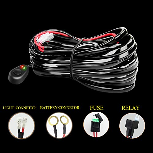 Willpower Wiring Harness Kit 1 Lead 10FT 3 Meter Led Work Light Bar 12V 24V Wiring ON/Off Switch 40A Relay Harness Kit for Off Road ATV Jeep Included