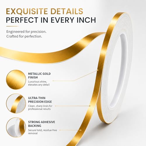 2 Rolls Gold Duct Tape, Metallic Mylar Film Tape, 5mm & 10 mm X 164 Ft. Vinyl Pinstripe Tape for Detailing Accent Wall, Wardrobe, Bathroom, Floor, Tile, Car, Graphic Arts - Stripe Stickers - size: 5mm & 10mm