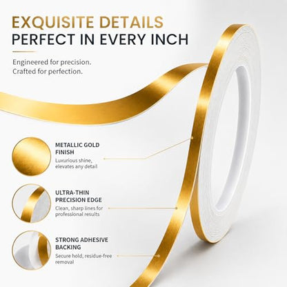 2 Rolls Gold Duct Tape, Metallic Mylar Film Tape, 5mm & 10 mm X 164 Ft. Vinyl Pinstripe Tape for Detailing Accent Wall, Wardrobe, Bathroom, Floor, Tile, Car, Graphic Arts - Stripe Stickers - size: 5mm & 10mm