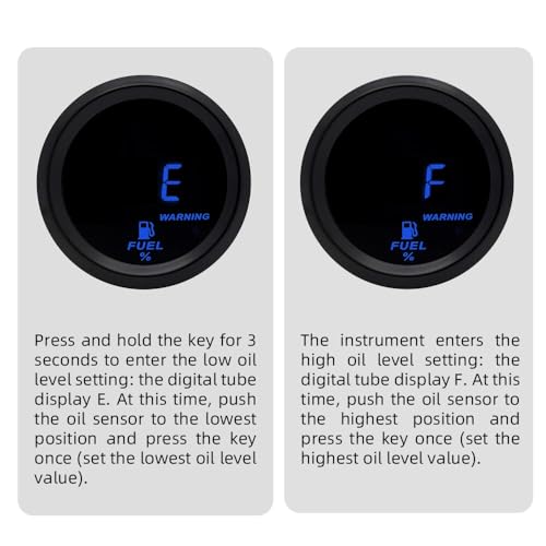2 Inches 52mm Car Fuel Level Digital Gauge Automobile Blue Backlight Universal Meter (Fuel Gauge with Sensor)