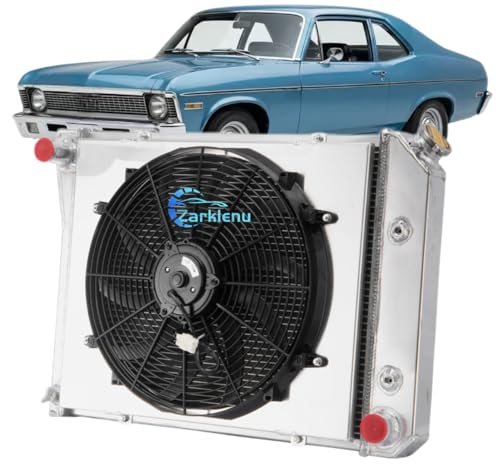 3 Row Aluminum Radiator Shroud 16" Fan Kit for 1968-1974 Chevy Nova 1975-1987 El Camino High Performance Racing Spec 16 Inch Fan CC571 1968-1987