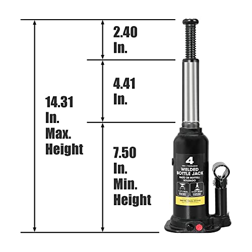 Torin 4 Ton (8,000 LBs) Capacity Hydraulic Welded Bottle Jack, AT90403BB , Black - size: 4 Ton (8,000 LBs), style: Standard