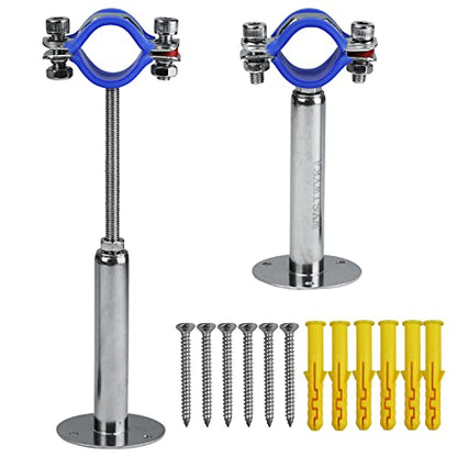 2PCS 304 Stainless Steel Wall Mount Ceiling Mount Pipe Supports, Adjustable Pipe Strap Clamp with screws for OD Pipe 25-27mm, Adjustable Height 100-200mm - size: 25-27mm, style: Adjustable Height 100-200mm