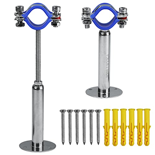 2PCS 304 Stainless Steel Wall Mount Ceiling Mount Pipe Supports, Adjustable Pipe Strap Clamp with screws for OD Pipe 15-19mm, Adjustable Height 100-200mm - size: 15-19mm, style: Adjustable Height 100-200mm