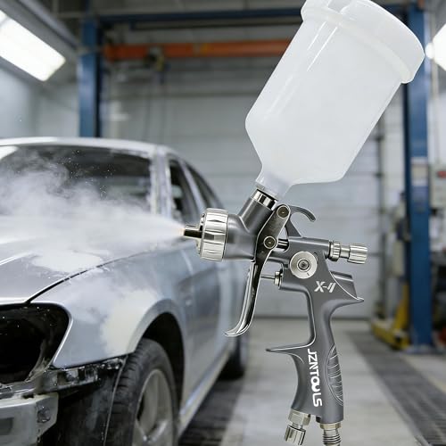 V Shaped Plum Blossom Gap Nozzle,HVLP Air Spray Gun 1.3mm Slit Nozzle & 1.7mm Nozzle，Air Spray Paint Gun with 600cc Cup, Automotive Paint Sprayer for Touch Up, Primer, Top Coat