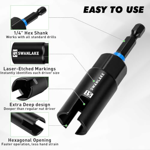 3-Piece Wing Nut Driver Set, 9mm, 12mm, 15mm, 1/4 Inch Hex Shank Power Nuts Driver Bit, Wing Nut Socket for Eye Bolt, Hook Bolt Installation, Wire Twisting - color: Wing Nut Driver Set Black