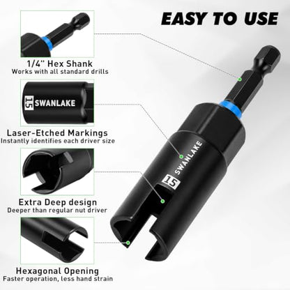 3-Piece Wing Nut Driver Set, 9mm, 12mm, 15mm, 1/4 Inch Hex Shank Power Nuts Driver Bit, Wing Nut Socket for Eye Bolt, Hook Bolt Installation, Wire Twisting - color: Wing Nut Driver Set Black