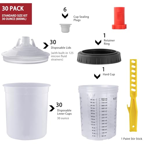 30pcs Disposable Paint Mixing Cup 27 Ounce (800ml) Kit,HVLP Paint Sprayer Gun Mixing Cups