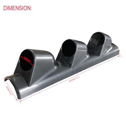 Universal Black 2" 52mm Triple 3 Hole Pillar Gauge Pod Holder - size: LONG CARBON