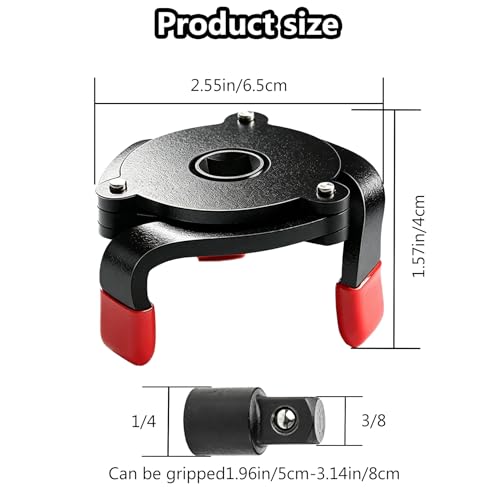 3/8'' 3-Jaw Oil Filter Wrench, Adjustable Oil Filter Removal Tool, Anti-slip & Rustproof One-way Oils Change Wrenchs, 3 Jaw Oil Filter Removal Tool with 1/4'' Adapter 3/8'' Square Drive Socket