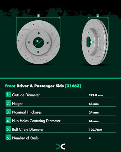 SCITOO Front Brake Kits Drill & Slotted Brakes Rotor Brakes Pads:31463;D815 - size: Front 31463 + D815 [2+4PCS]