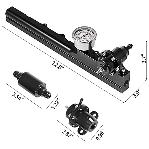 High-Flow Fuel Rail Kit with Pressure Regulator Gauge for Honda B-Series Swapped Engines (B16, B18, B20), 1/2" Large Fuel Bore, Compatible with Civic Integra B16A2 B18C1 B18C5