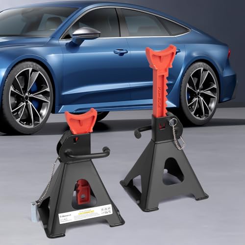 Jack Stands 3 Ton (6,500 lb) Capacity Steel Double Locking, 1 Pair Black and Red Lifting Stand Adjustable Jack Stands - color: Red / Black