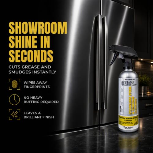 Flitz Stainless Steel & Chrome Clean - 16oz Bottle, USA-Made Stainless Steel Cleaner Spray for Appliances - Grill, Fridge, Sink Stain Remover - Also Works on Aluminum Surfaces (12 Pack) - size: 16 Fl Oz (Pack of 12)