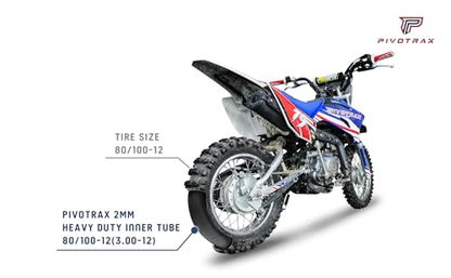 PIVOTRAX 3.00-12 (80/100-12) 12" Heavy Duty Inner Tube - 2mm - TR4 Valve Honda CRF70 CRF110 Suzuki DRZ110, JR80 Kawasaki KX65, KX110, KLX110 Yamaha TTR90, PW80 Coolster TaoTao Razor SYX Motos - size: 3.00-12 (80/100-12)