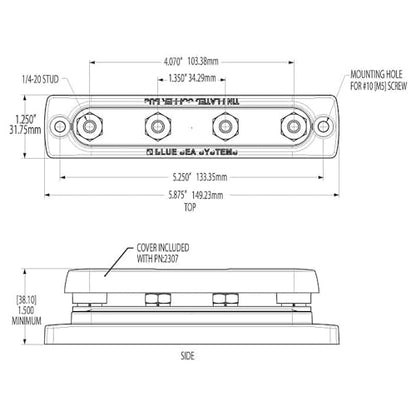 Blue Sea Systems 2303 BUSBAR 150 AMP 4X1/4-20 - style: 150A - 4 Stud, no Cover