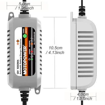 MOTOPOWER MP00205B 12V 1000mA Automatic Battery Charger, Battery Maintainer, Trickle Charger, and Battery Desulfator with Timer Protection - Grey - color: a) - Grey
