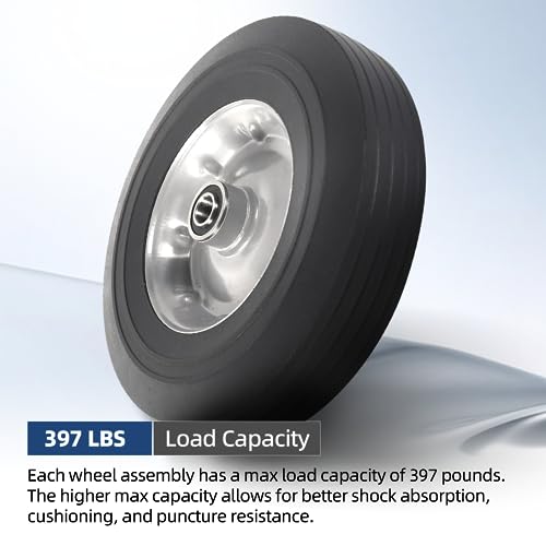 AR-PRO (2-Pack) 10" x 2.5" Flat Free Solid Rubber Replacement Tires - Flat-Free Tire and Wheel for Hand Trucks and Wheelbarrows with 5/8" Axles - size: 10"x2.5