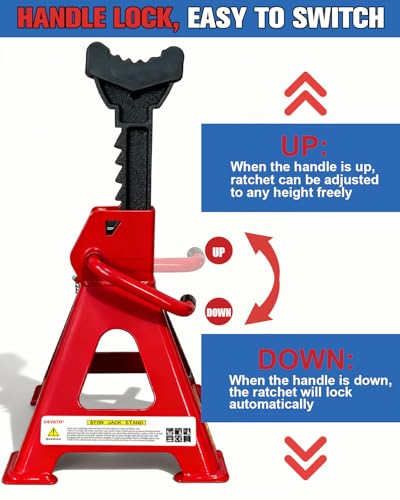 6 Ton Jack Stands (13,200Lbs) - Heavy Duty Car Jack Stand with Double Pin Locking, Adjustable 15.6"-23.4" Height, Extra Rubber Pads for Trucks, Garage, Home,DIY Use - 1 Pair Red