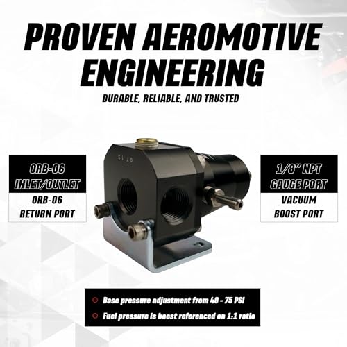 Aeromotive 13136 EFI Fuel Pressure Regulator, Adjustable, 40-75 PSI, 2x -6 Inlet and -6 Return, Black Anodized