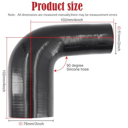90 Degree ID 2 to 3 inches Elbow Silicone Reducer Coupler Hose 4 Ply Polyester Reinforcement with 2 Steel T Clamps for Intercooler Turbo Intake Pipe - size: 90° 2-3"