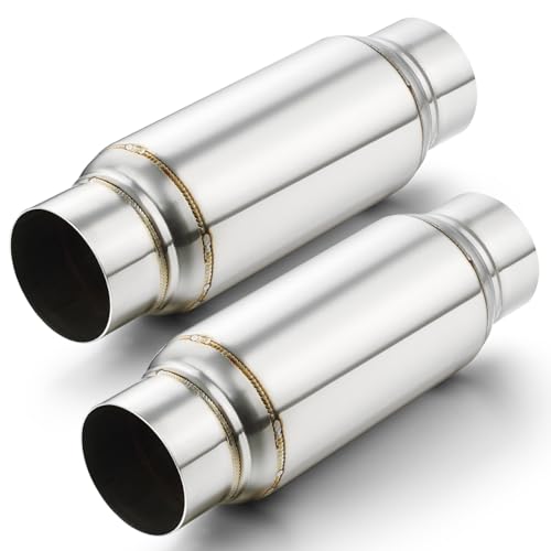 A-KARCK Exhaust Resonator 3" Inlet, 3" Inlet 3" Outlet 12" Overall Length Muffler Resonator Stainless Steel Polished Deep Tone Clear Up Rasp 2 Pack - size: 3" Inlet/Outlet 12" Long - Polished - 2 Pack