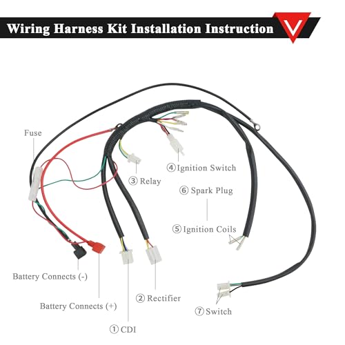 PRO BAT 50-125cc Dirt Bike Full Wiring Harness 5 -Pin AC CDI Solenoid Relay - color: Orange A7TJC Spark Plug & Full-wave Rectifier