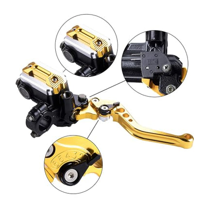 7/8 22mm Motorcycle Brake Lever Handlebar Lever Master Cylinder Clutch Levers Left & Right Set + Hand Grips + Handlebar Ends Set Fit for Harley Honda Kawasaki Suzuki Yamaha(Gold) - color: Gold-Set