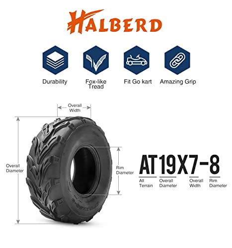HALBERD 19x7-8 Sport ATV Tire, 4PR 19x7x8 Mini Bike Tire, Tubeless - size: 19x7-8