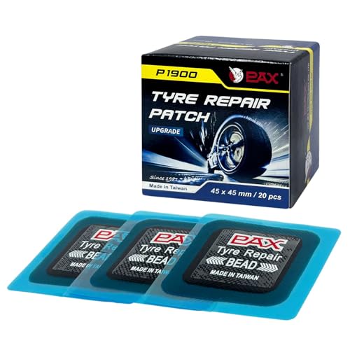 PAX 20 Pcs 45x45mm Upgraded Square 2-in-1 Tire Repair Patches, Suitable for Radial and Bias Tires on Motorcycle, Automobile, Truck, Agricultural Vehicles, BMX, ATVs, River Floating, Inflatable Rubber - size: 45x45mm