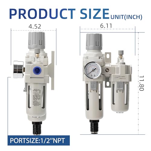 1/2" Auto-Drain FRL Assembly - Professional Grade Compressed Air Conditioner with Cyclonic Separation | 0-150 PSI Operating Range | CNC-Machined Body - size: 1/2NPT, style: Auto Drain