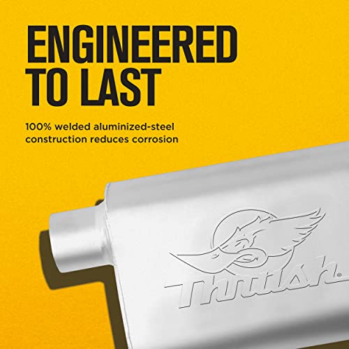 Thrush Muffler Deep Race Tone (Most Applications) Inlet 2.5 Pipe Connection Offset Outlet 2.5 Offset