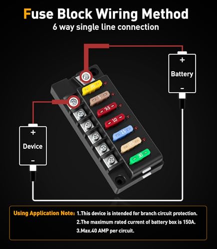 6 Circuits Waterproof Marine Fuse Panel, ATO Blade Fuse Block with LED Indicator 12V 24V Golf Cart Fuse Box 12 Volt Marine Fuse Block with Protection Cover for Car Automotive Boat RV Truck - color: 6 Way Fuse Block - Single Side