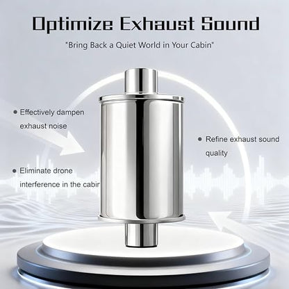 3" Ultra Quiet Resonator Muffler - 304 Stainless Steel, 3" Inlet/3" Outlet, 13.8" Overall Length - size: 3 Inch