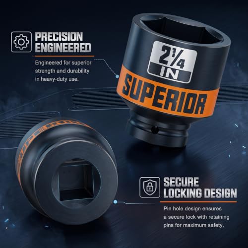 8 Piece 3/4”Drive Shallow Impact Socket Set, 2-1/16”-2-1/2”Axle Nut Sockets, SAE, CR-MO, 6 Point, Tools for Removing Mechanical Nuts, Large Automotive Repairs, Agricultural implement - size: 3/4" SAE