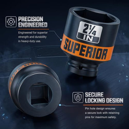 8 Piece 3/4”Drive Shallow Impact Socket Set, 2-1/16”-2-1/2”Axle Nut Sockets, SAE, CR-MO, 6 Point, Tools for Removing Mechanical Nuts, Large Automotive Repairs, Agricultural implement - size: 3/4" SAE