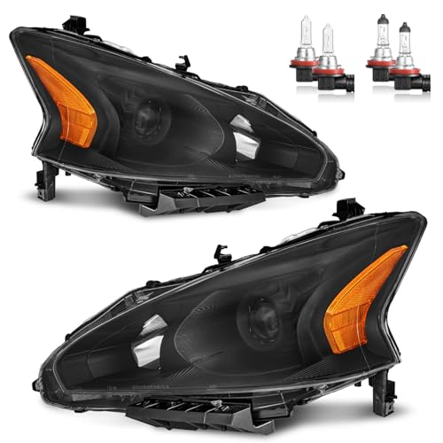 Headlights for 2013 2014 2015 Nissan Altima 4-Door - color: Black - With H/L Beam Bulbs