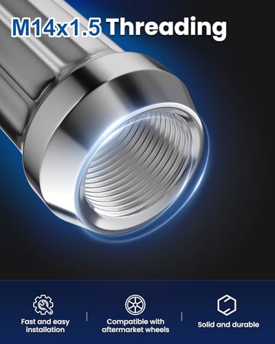 GAsupply 14x1.5 Lug Nuts Spline, 2" 50mm Tall, Cone Seat, 24PCS+ 1 Key - color: Silver, size: M14x1.5, style: 24 Pack- 2" Tall