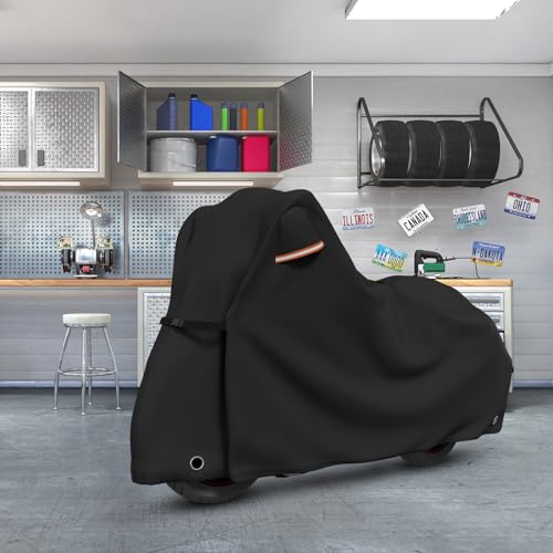 STARTWO Motorcycle Covers with Side Box Waterproof Outdoor for Harley Davidson Touring Models Road King,Road Glide,CVO Street Glide,Low Rider-ST,Electra Glide, and Most Motorcycles 108"x43"x55" Black - size: Side Box