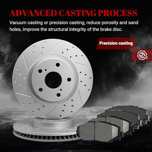 Front & Rear Drilled Slotted Rotors and Ceramic Disc Brake Pads Kit for Toyota Rav4 2016 Hybrid (Limited/Xle), Rav4 2017 Hybrid (Limited/Se), Rav4 2018 Hybrid (Limited/Se/Xle)