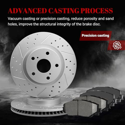 Front & Rear Drilled Slotted Rotors and Ceramic Disc Brake Pads Kit for Toyota Rav4 2016 Hybrid (Limited/Xle), Rav4 2017 Hybrid (Limited/Se), Rav4 2018 Hybrid (Limited/Se/Xle)