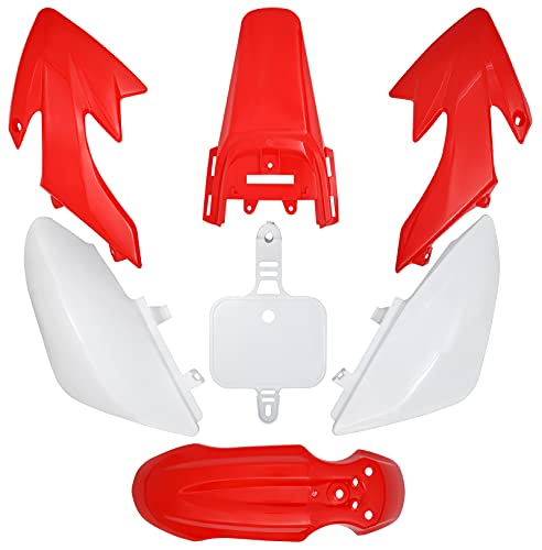 Kie CRF50 Plastic Kit XR50 Fender Kit Red White Fairing Fender Kit - Motorcycle Fender Fairing Body Work Kit Compatible with Honda CRF 50 XR 50 SDG SSR 107 110 125 Pit Dirt Bike