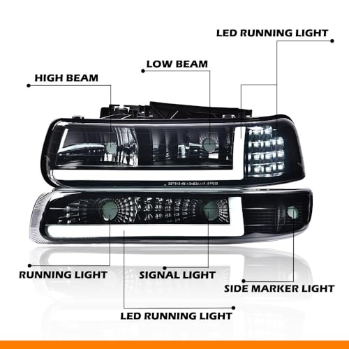 G-PLUS LED DRL Headlights Fit Chevy Silverado 1999 2000 2001 2002 - size: [LED Smoky] 1999-2002 Silverado