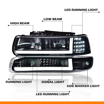 G-PLUS LED DRL Headlights Fit Chevy Silverado 1999 2000 2001 2002 - size: [LED Smoky] 1999-2002 Silverado