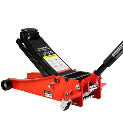 Floor Jack, Low Profile Steel Heavy Duty Hydraulic Trolley Racing Car Jack with Dual Piston Quick Lift Pump, 3.5 Ton (7000 lbs) Capacity, Lifting Range 4"-21", Red - color: Red, style: 3.5 Ton-Steel Dual Pump 4"-21"