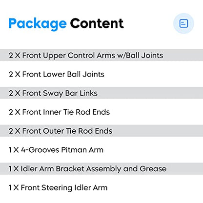Front Upper Control Arms for Escalade 02-06, Chevy Silverado 99-06, Avalanche Tahoe Suburban GMC Sierra Yukon AWD 4WD | Suspension Kit w/Ball Joints Tie Rods Sway Bar Idler Arm Replaces K80942