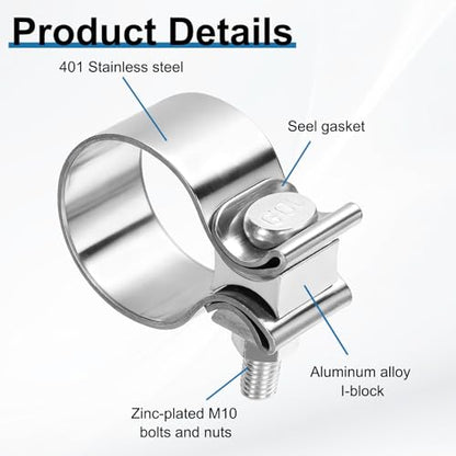 HARFINGTON 410 Stainless Steel Exhaust Clamp 1.89" Butt Joint Narrow Band Muffler Seal Exhaust Narrow Lap Butt Clamps for Pipes Mufflers Converters System Repair, Silver - size: Range 48-55 mm, Band Width 30mm